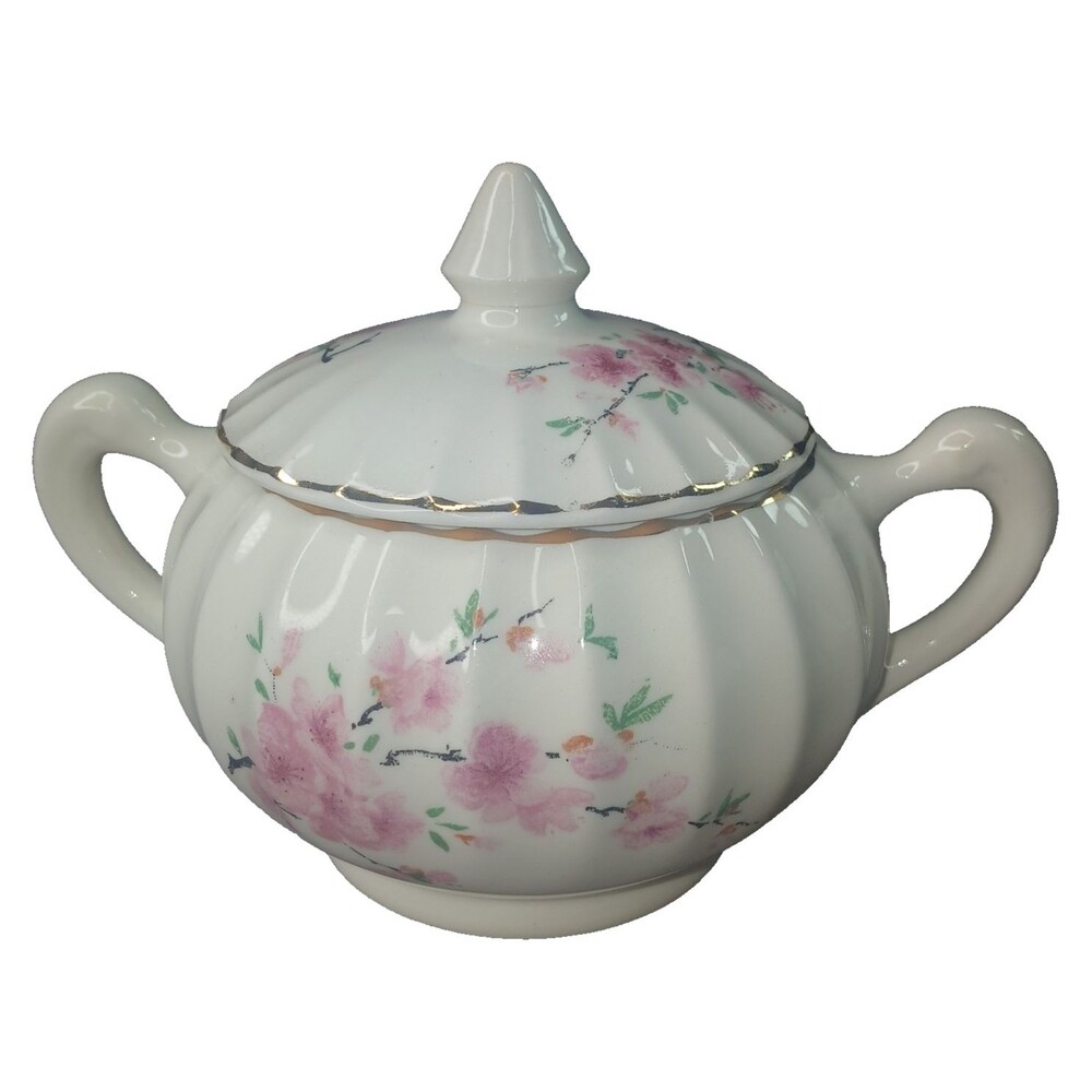 WS George Bolero Peach Blossom Pink Lidded Sugar Bowl MCM Vintage 1940s